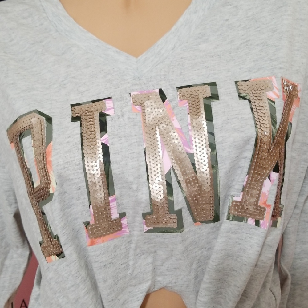 NWT! PINK VS TIE FRONT LONG SLEEVE TEE - Picture 2 of 7